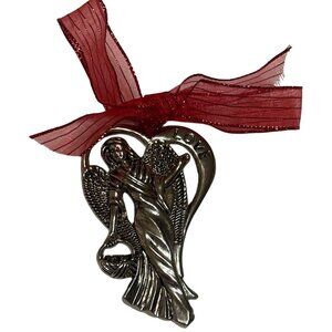 VINTAGE Gorham Love Heart Angel w/Wings Christmas Ornament Silver Plated 3"